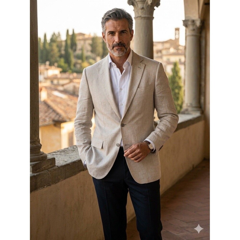 Nordstrom Solbiati Italian Linen Blazer Jacket 42L Beige Tan Summer Sport Coat